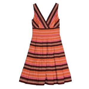 Talbots Dress Womens 8 Striped V Neck Sleeveless Fit Flare Retro Summer Casual